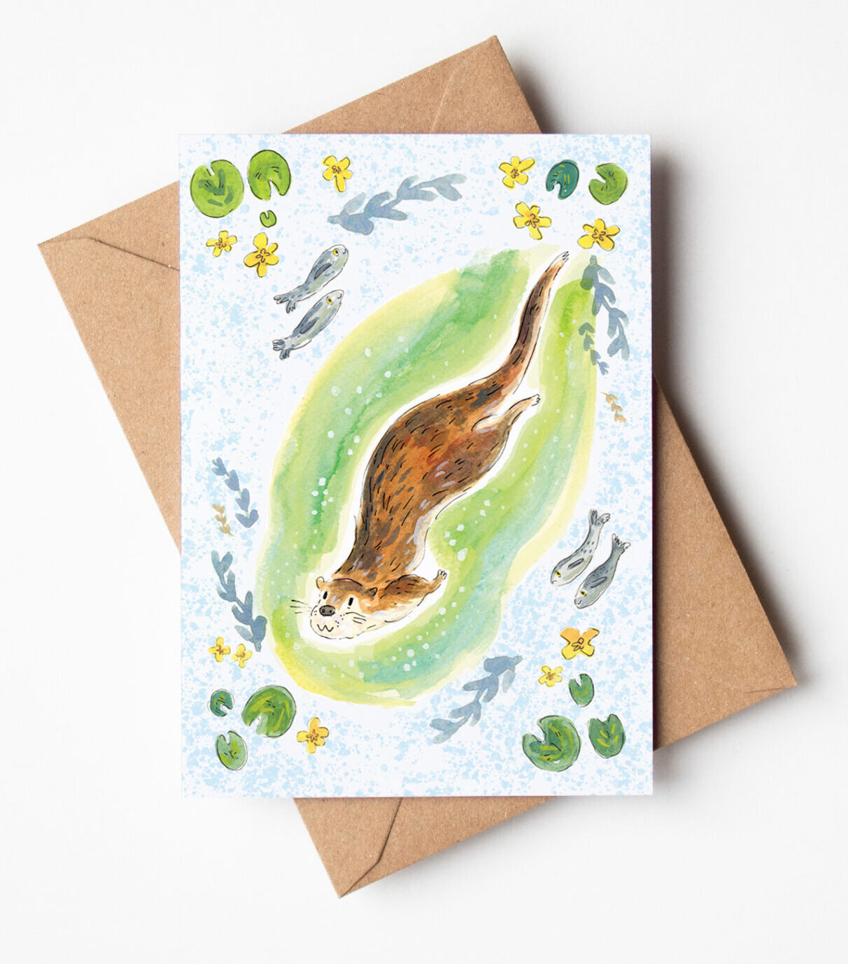 Swimming Otter Wildlife Greetings Card