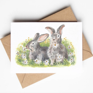 Bunnies and Daisies Blank Greetings Card