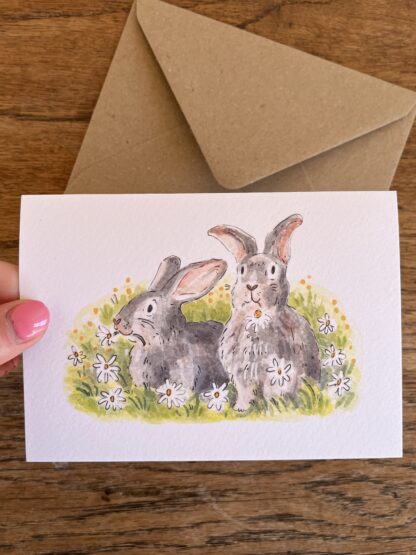 Bunnies and Daisies Blank Greetings Card - Image 3