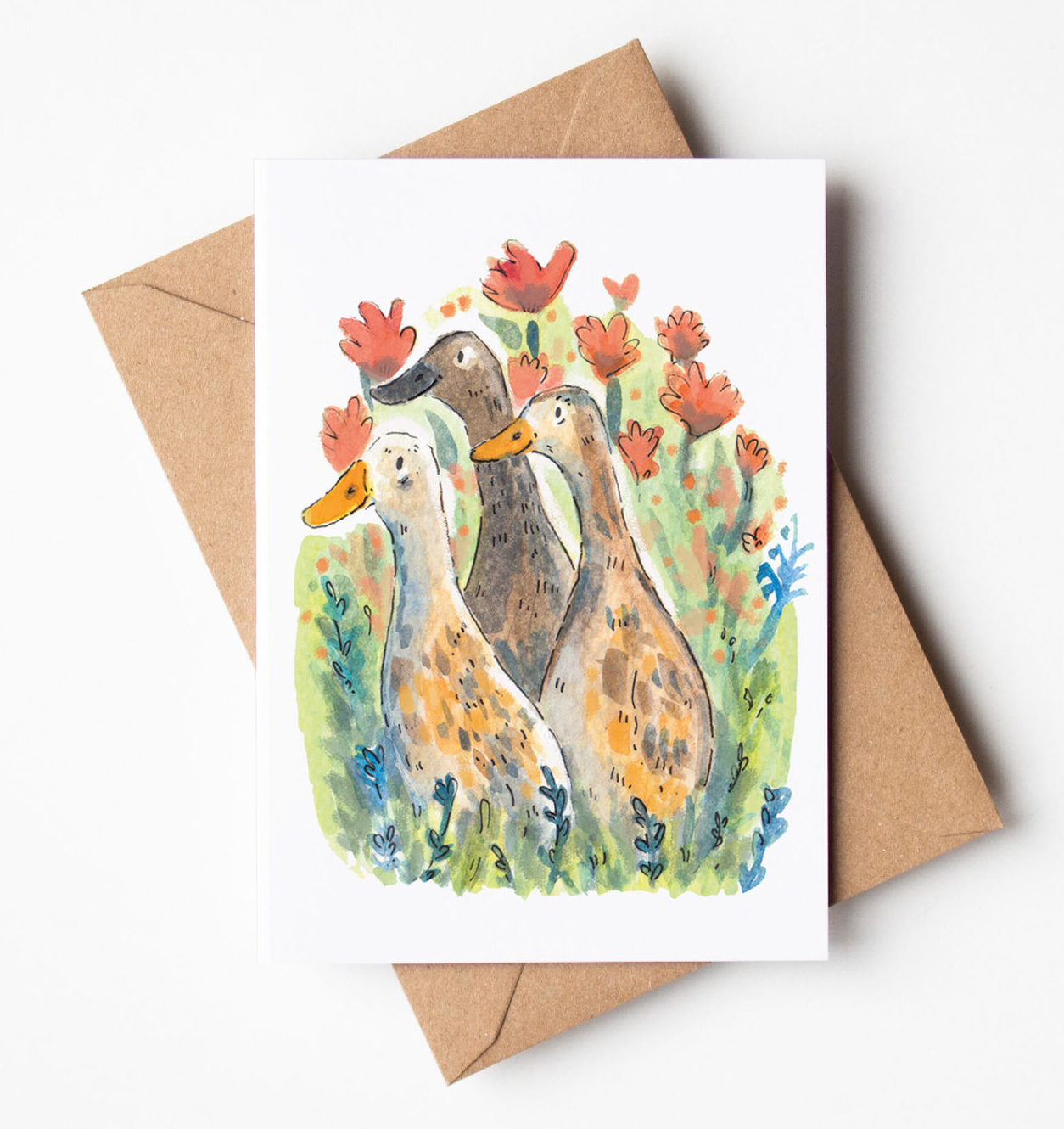 Runner Ducks Blank Greetings Card