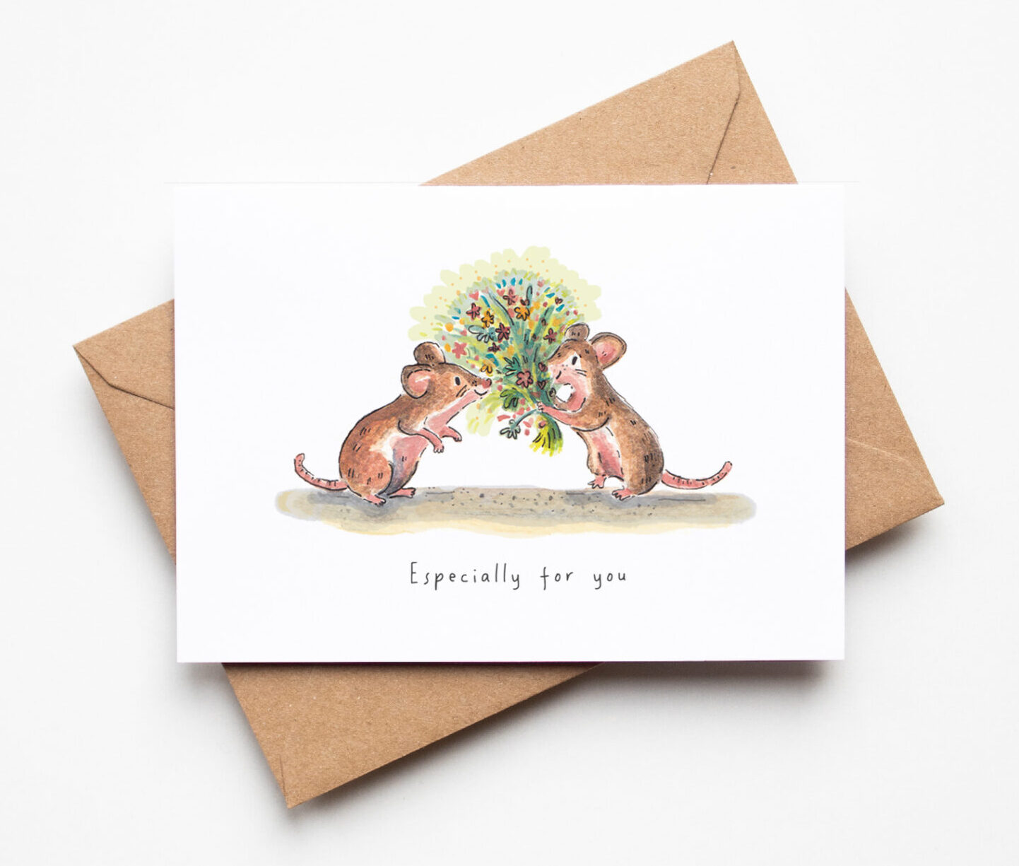 Mice and Flowers Greetings Card